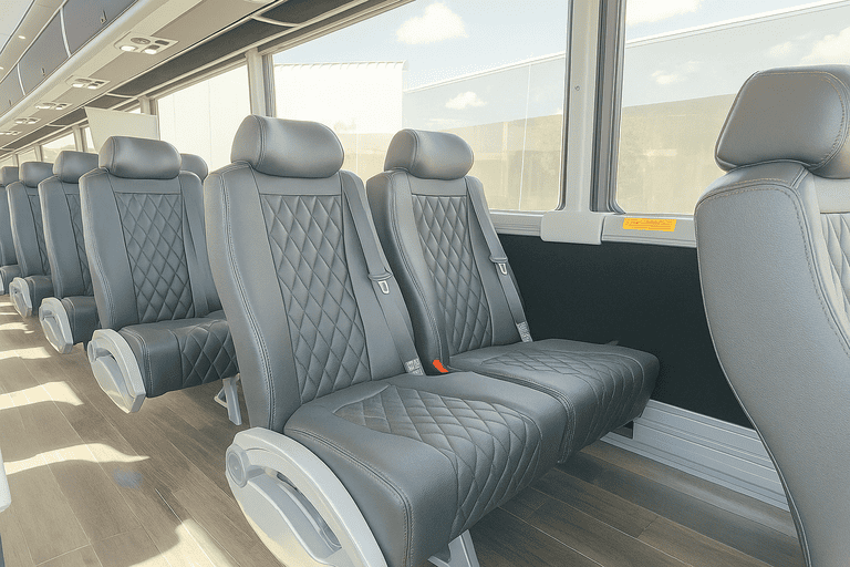 interior of San Bernardino Shuttle Bus Rentals charter bus